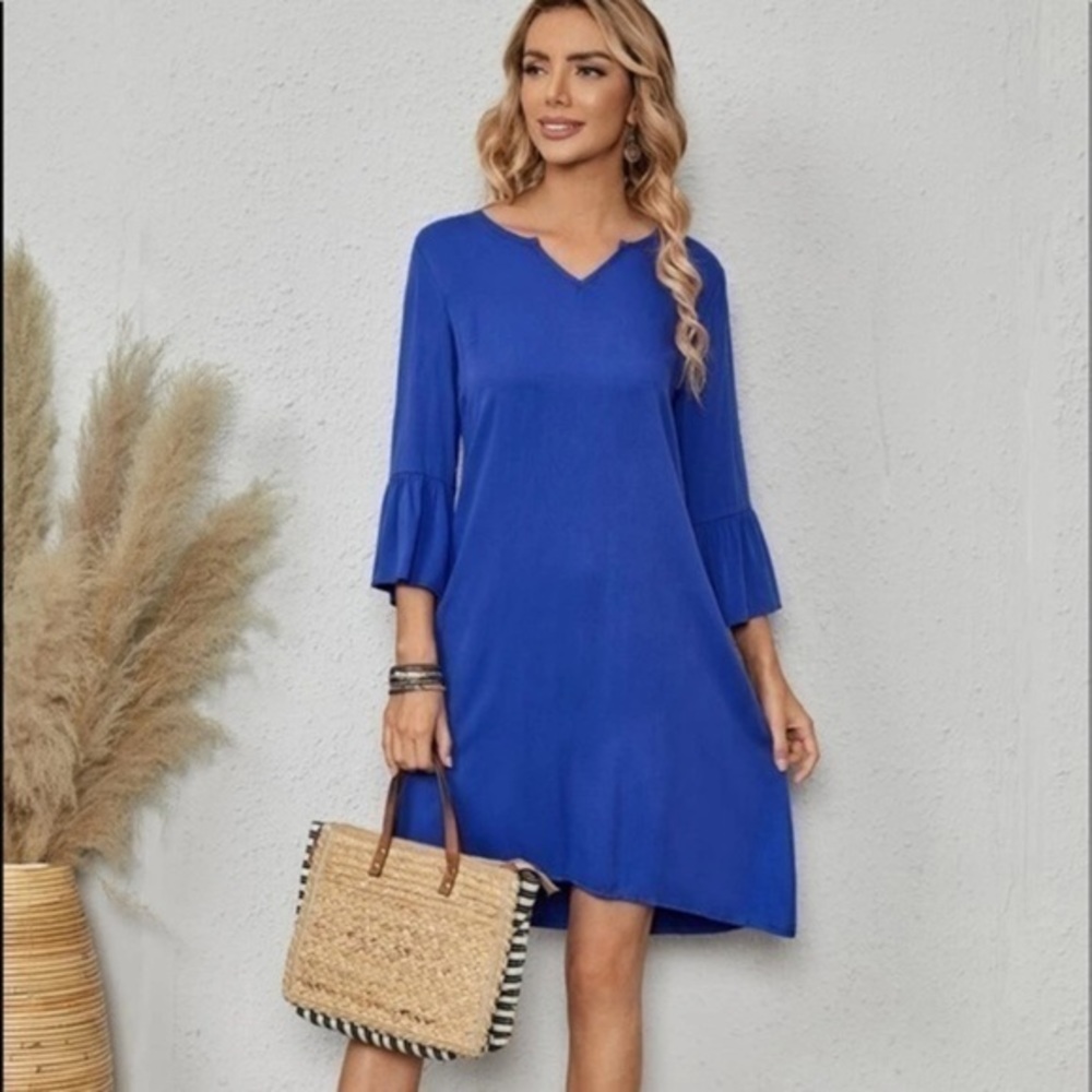 LAST CHANCE💥💥Blue Notched Neck Flounce Sleeve Tunic Dress;NWT; Buy 2 @ $40 Sale!